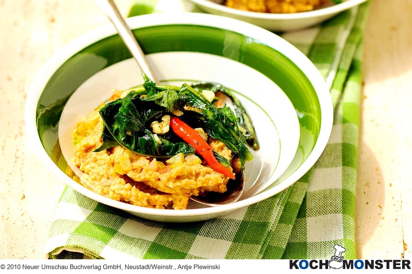 Favette e cicoria – Löwenzahnsalat auf Saubohnenpüree
Foto (c) 2010 Neuer Umschau Buchverlag GmbH, Neustadt/Weinstr., Antje Plewinski
(stark reduzierte Bildqualität) Favette e cicoria – Löwenzahnsalat auf Saubohnenpüree