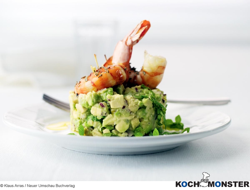 Avocadotörtchen mit Basilikum und Hummerkrabben
Foto (c) Klaus Arras / Neuer Umschau Buchverlag
(stark reduzierte Bildqualität) Avocadotörtchen mit Basilikum und Hummerkrabben