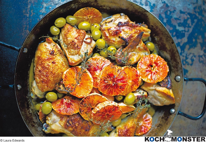 Hähnchen mit Marsala, Oliven und Blutorangen
Foto (c) Laura Edwards
(stark reduzierte Bildqualität) Hähnchen mit Marsala, Oliven und Blutorangen