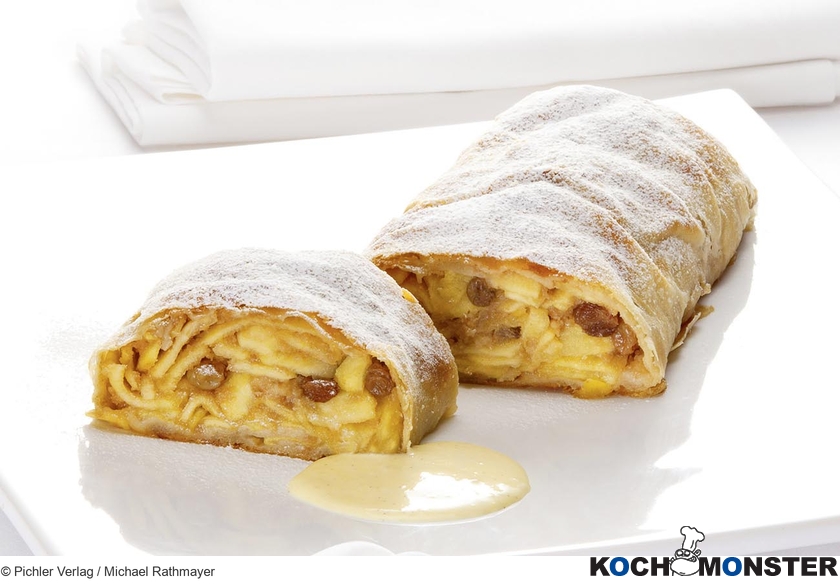 Apfelstrudel
Foto (c) Pichler Verlag / Michael Rathmayer
(stark reduzierte Bildqualität) Apfelstrudel