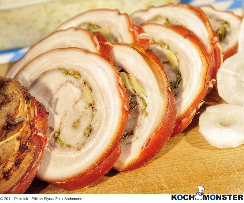Franks Spanferkel-Porchetta
Foto (c) 2011 „Picknick“, Edition Styria/ Felix Sodomann
(stark reduzierte Bildqualität) Franks Spanferkel-Porchetta
