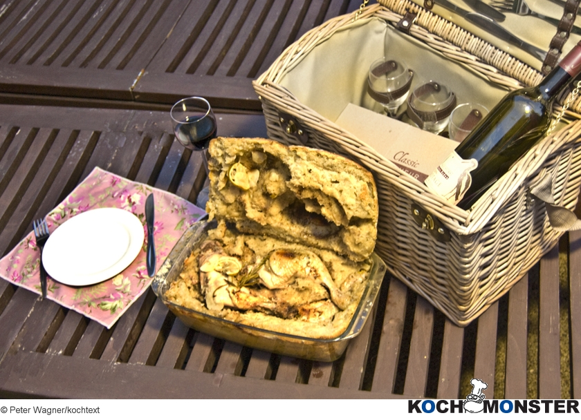 Limettenhuhn im Brotmantel
Foto (c) Peter Wagner/kochtext
(stark reduzierte Bildqualität) Limettenhuhn im Brotmantel