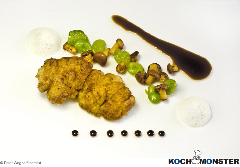 Kalbsbries mit Saubohnen und Pfefferschaum
Foto (c) Peter Wagner/kochtext
(stark reduzierte Bildqualität) Kalbsbries mit Saubohnen und Pfefferschaum