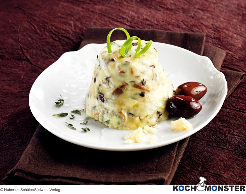 Parmesanflan mit Pilzen und Oliven
Foto (c) Hubertus Schüler/Südwest Verlag
(stark reduzierte Bildqualität) Parmesanflan mit Pilzen und Oliven