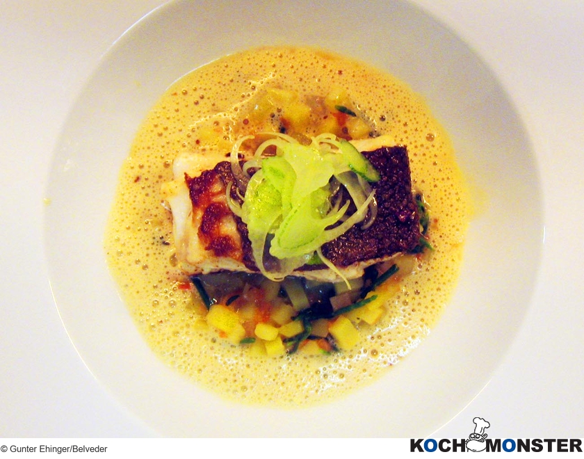 Kabeljau auf bretonischem Kartoffelrisotto und Kapern Beurre Blanc
Foto (c) Gunter Ehinger/Belveder
(stark reduzierte Bildqualität) Kabeljau auf bretonischem Kartoffelrisotto und Kapern Beurre Blanc