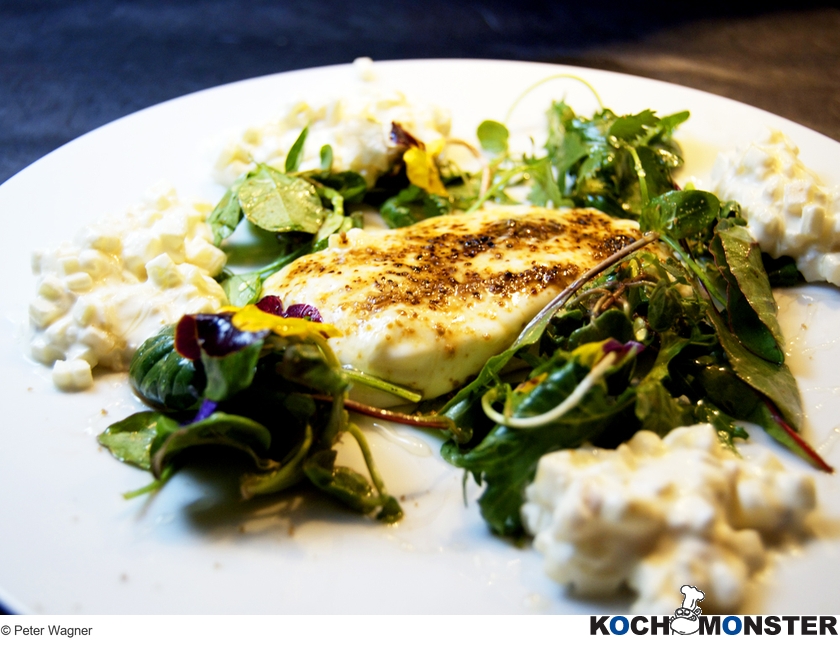 Parfümierter Ziegenkäse mit Apfel-Honig-Salat
Foto (c) Peter Wagner
(stark reduzierte Bildqualität) Parfümierter Ziegenkäse mit Apfel-Honig-Salat