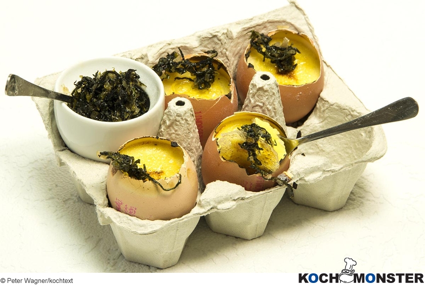Crème brûlée vom Pecorino mit Basilikum-Marmelade
Foto (c) Peter Wagner/kochtext
(stark reduzierte Bildqualität) Crème brûlée vom Pecorino mit Basilikum-Marmelade