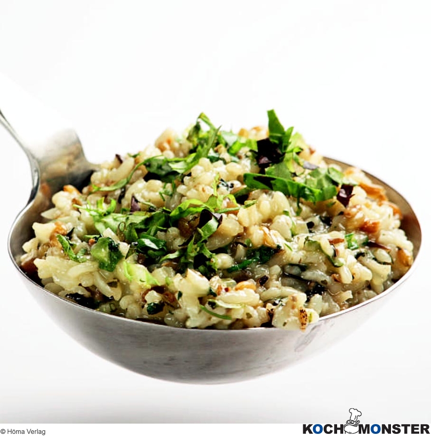Limettenhuhn mit Wildkräuter-Risotto
Foto (c) Höma Verlag
(stark reduzierte Bildqualität) Limettenhuhn mit Wildkräuter-Risotto