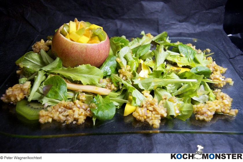 Apfel-Vinaigrette
Foto (c) Peter Wagner/kochtext
(stark reduzierte Bildqualität) Apfel-Vinaigrette