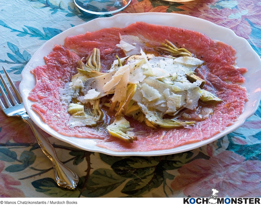 Rindfleisch-Carpaccio
Foto (c) Manos Chatzikonstantis / Murdoch Books
(stark reduzierte Bildqualität) Rindfleisch-Carpaccio