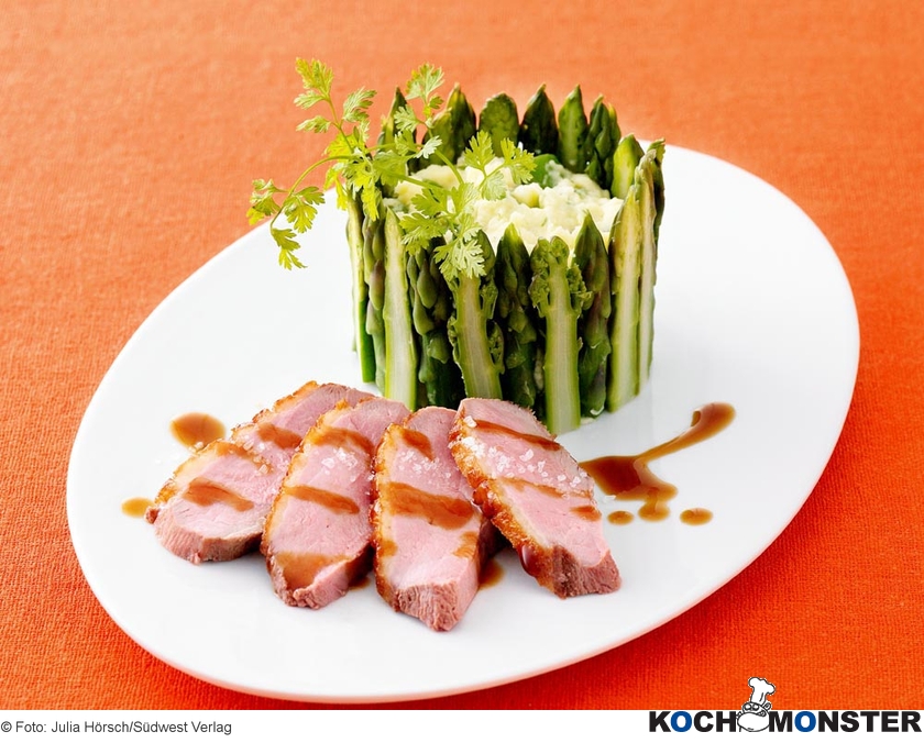 Entenbrust mit grünem Kartoffel-Spargel-Püree
Foto (c) Foto: Julia Hörsch/Südwest Verlag
(stark reduzierte Bildqualität) Entenbrust mit grünem Kartoffel-Spargel-Püree